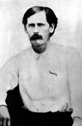 Wyatt Earp i tyverne, fra en tintype taget i Dodge City, Kansas, ca. 1868-78 (bw foto)